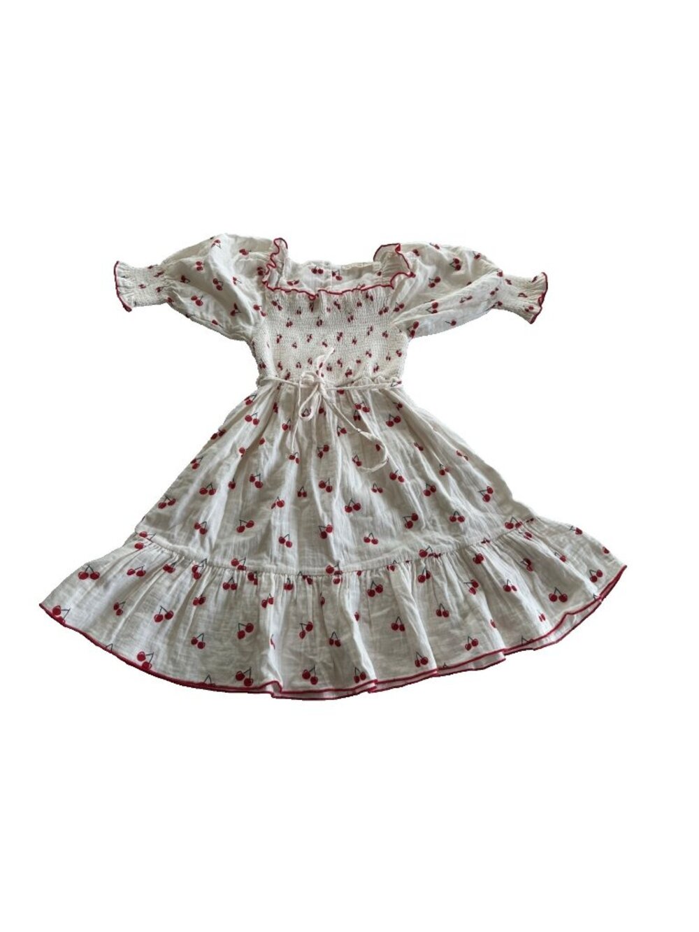 Fin & Vince Girls 4/5 Cherry Smocked Dress Organic Cotton